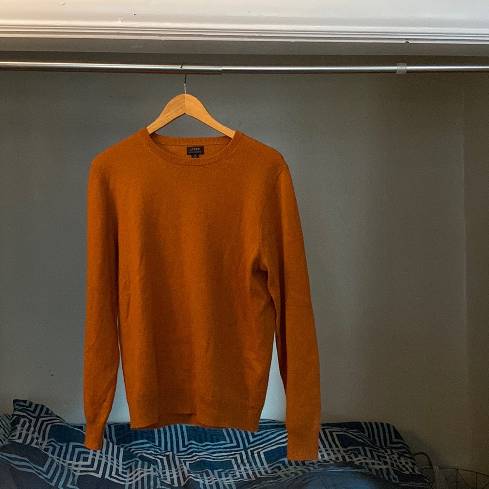 J Crew Orange Cashmere Sweater Mens M